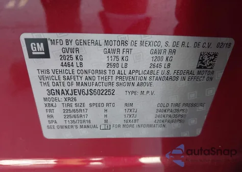 2018 Chevrolet Equinox Lt from USA, damaged, VIN 3GNAXJEV6JS602252